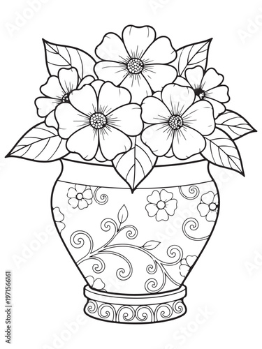 Elegant photo of flower pot coloring page for kids