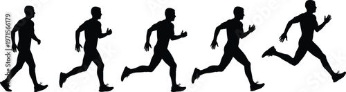 Sequence of running man silhouettes showing progression of movement and speed.