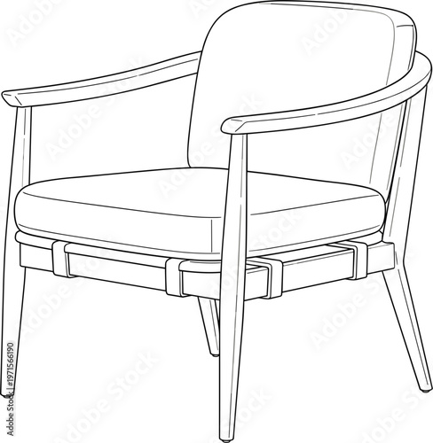 Modern armchair line art illustration, interior design and furniture.