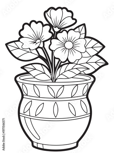 Elegant photo of flower pot coloring page for kids