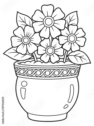 Elegant photo of flower pot coloring page for kids