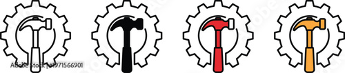 Four hammers in gear wheels with different colors Vector