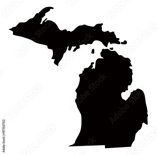 Michigan state map silhouette showing upper and lower peninsula on transparent background art