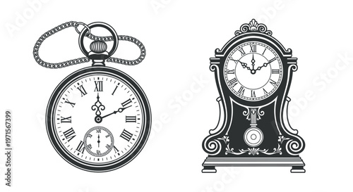 Vintage pocket and mantel clocks.