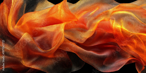 Abstract Fiery Flowing Fabric with Glowing Orange and Red Waves