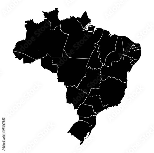 Brazil map vector isolated on transparent background with states outline