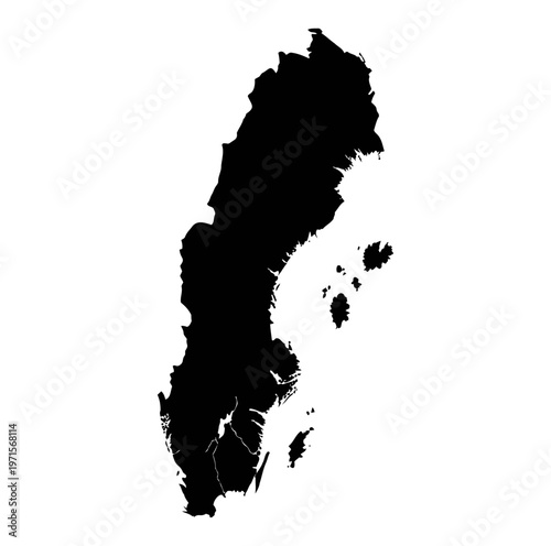 Sweden map silhouette with islands isolated on transparent background for vector graphics
