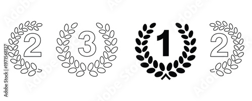 Numbered laurel wreath icons for ranking and award concepts