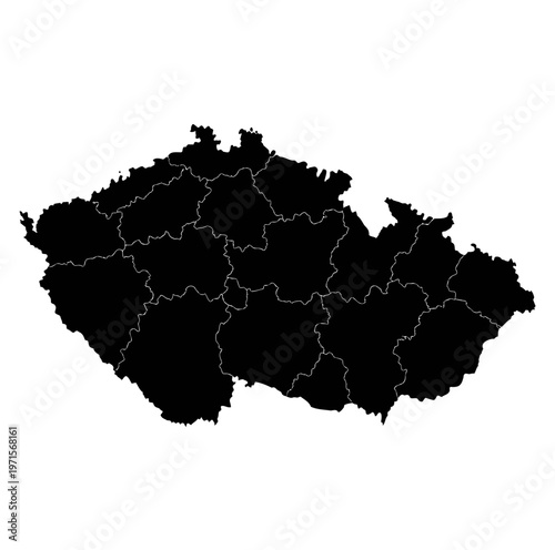 Czech Republic map silhouette with regional divisions isolated on transparent background