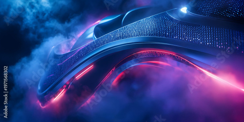 Futuristic Neon Light Curve with Smoke and Glowing Energy