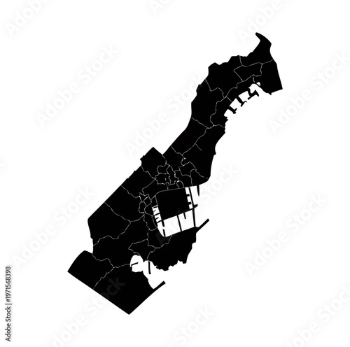 Monaco map silhouette with administrative wards and port detail on transparent background