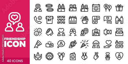 Friendship and Community Icon Set with Teamwork, Support, Trust, and Social Connection Vector Collection