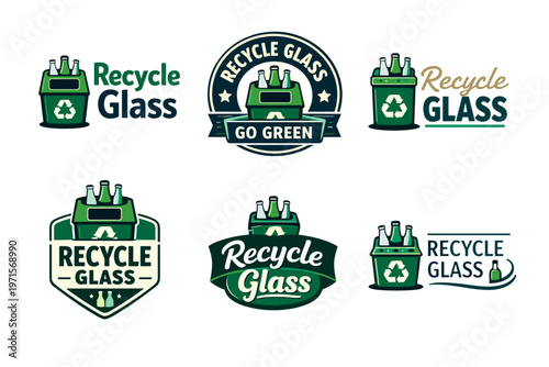 Recycle glass logos with green eco-friendly design elements