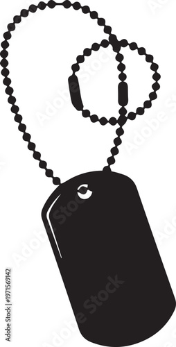 Military dog tag necklace vector illustration, army identification tag line art silhouette
