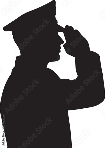 Military officer saluting profile silhouette vector illustration isolated on background
