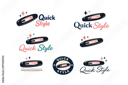 Quick style hair clip designs: retro and modern logo variations