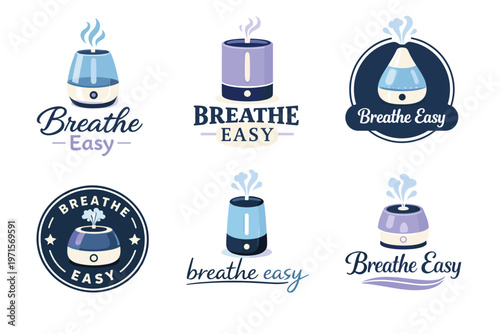 Breathe easy humidifier logo designs in blue and white color variations