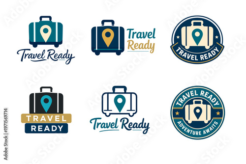 Travel ready logos: luggage icons and adventure badges