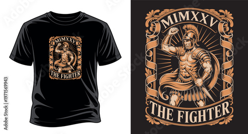 Roman gladiator the fighter typography vector t-shirt design. vector art print templet.