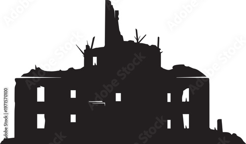 Ruined building silhouette illustration vector