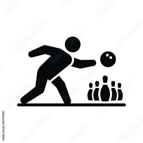 A person bowling and releasing a bowling ball towards pins