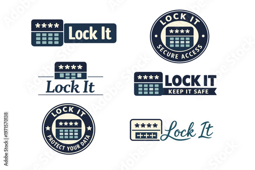 Lock it logo designs with keypad icons emphasizing security and data protection