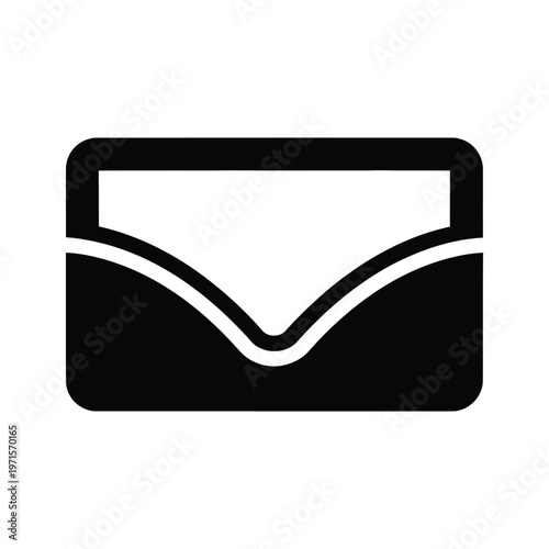 Black and white envelope icon with a curved flap design on a rectangular background