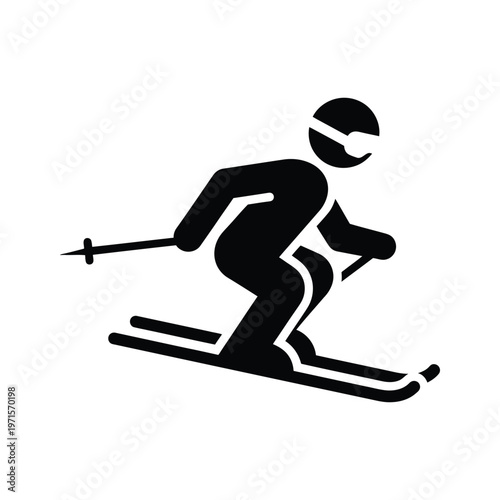 Dynamic skier descending a snowy slope with ski poles