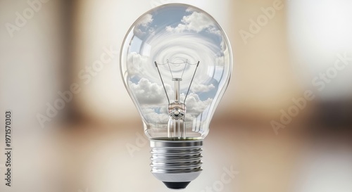 A light bulb with a cloudy sky inside