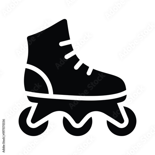 A stylized illustration of a rollerblade shoe with four wheels