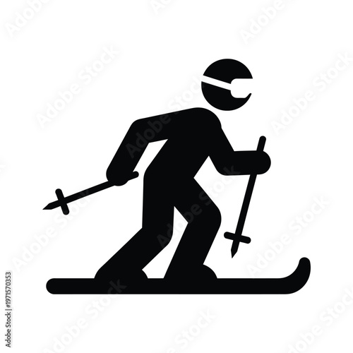 Person cross-country skiing with poles on snow-covered terrain