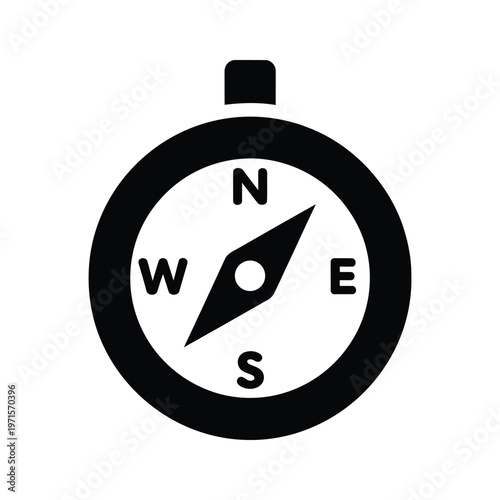 Classic black and white compass pointing north on a white background