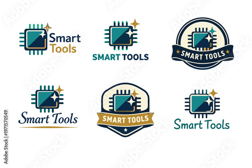Electronic smart tools logo collection with circuit design elements