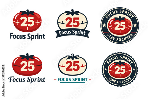 Diverse focus sprint logos featuring tomatoes and motivational themes