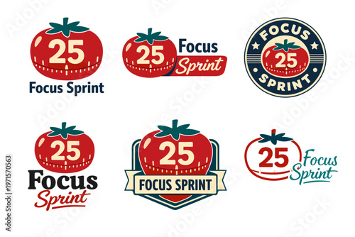 Tomato-themed focus sprint logos with retro and modern designs