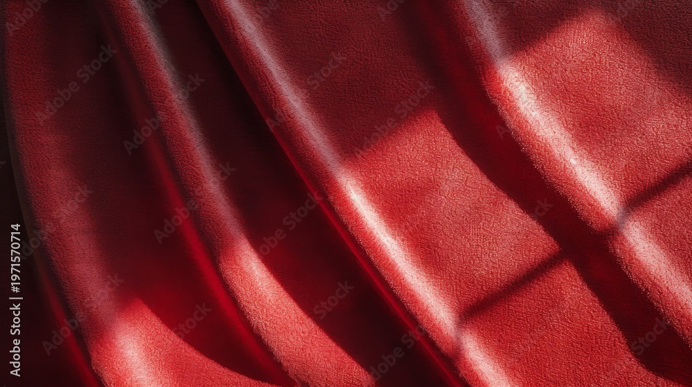 Fototapeta premium Red velvet curtain with dramatic lighting and shadows
