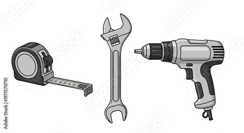 Drill Wrench and Tape Measure Tools.
