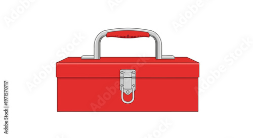 Red metal toolbox with handle.
