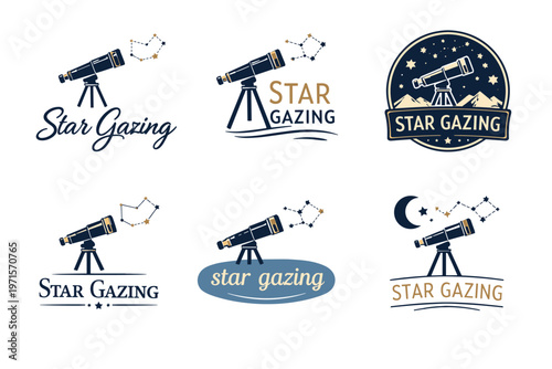 Telescope logos with constellations and star gazing themes