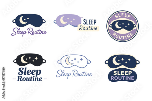 Sleep routine eye mask logos with moon and stars design variations
