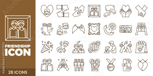 Friendship and Community Icon Set with Teamwork, Support, Trust, and Social Connection Vector Collection