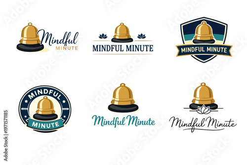 Mindful minute yoga bell logos in various design styles