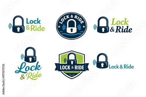 Various "lock & ride" logos featuring padlock designs