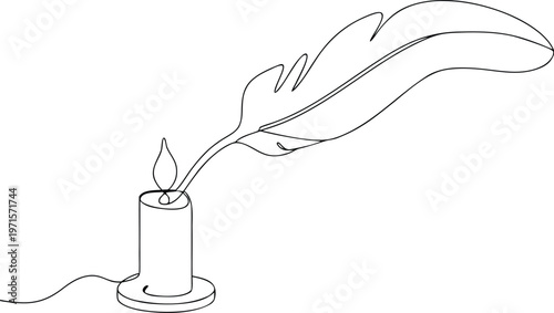 Vintage Quill Pen And Candle Illustration, Writing Tools Concept