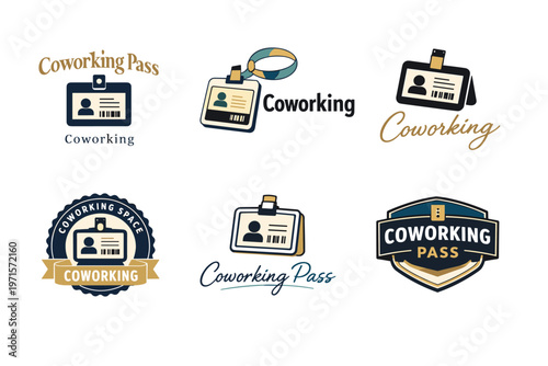 Coworking pass badge logos with id and lanyard designs for modern office spaces
