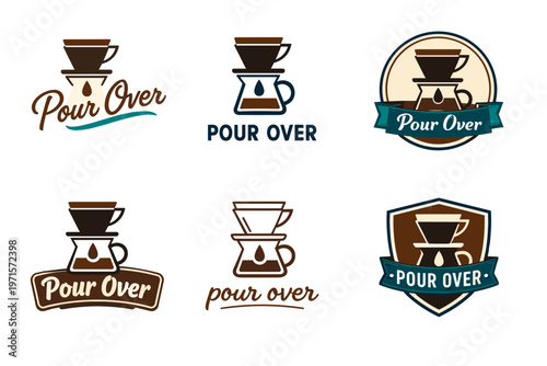 Set of six creative pour over coffee dripper logo designs