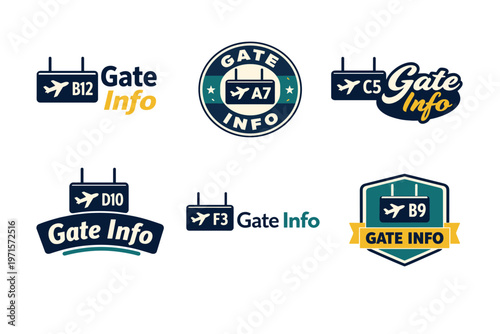 Airport gate info icons with airplane symbols and terminal numbers