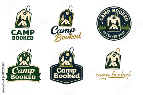 Camping graphics collection: camp booked logos with tent and trees