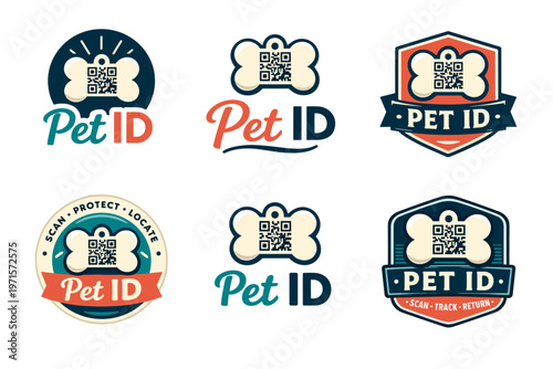 Pet id logo collection with qr codes featuring various tag designs