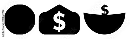 Monthly cash flow set with solid black icon on white background featuring finance, money, finance icon with monetary and financial graphics illustration